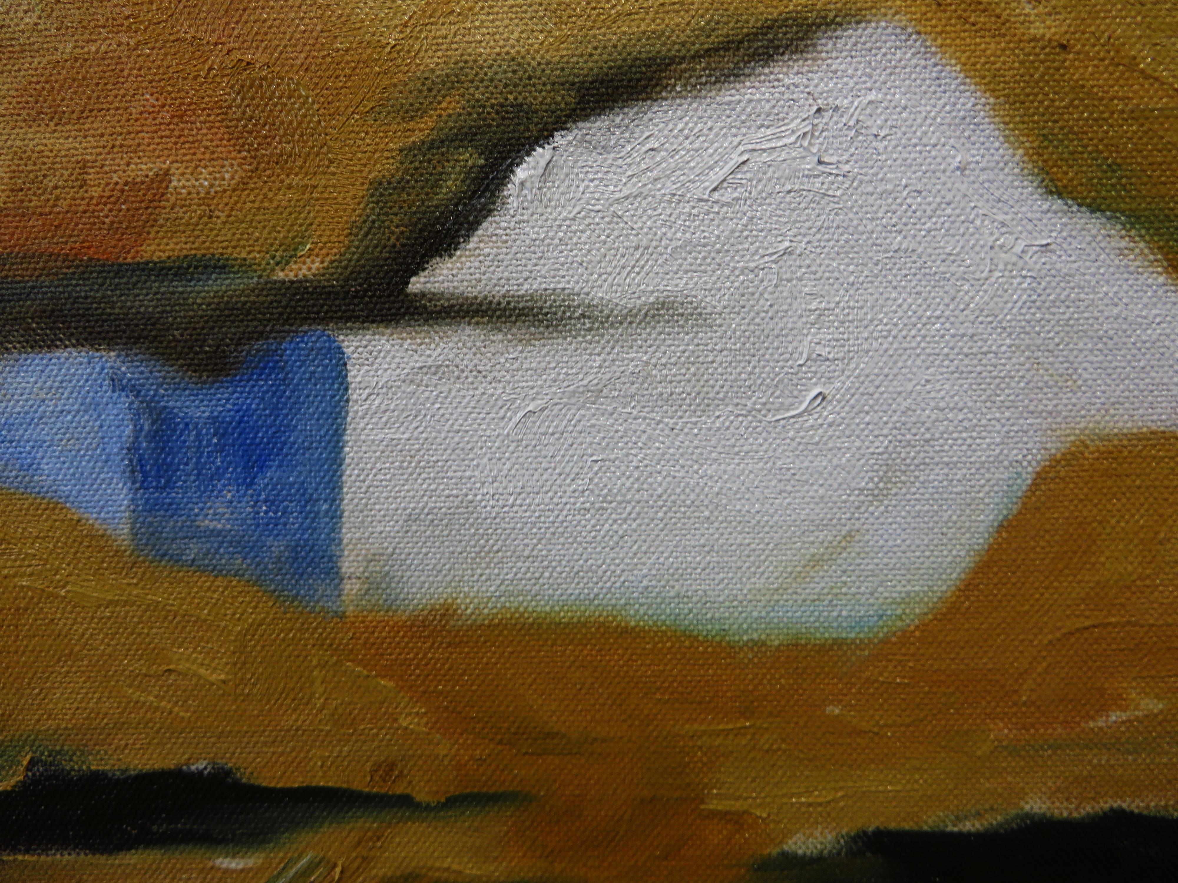 In Back of the Grocery Store, Oil Painting - Blue Interior Painting by Mitchell Freifeld
