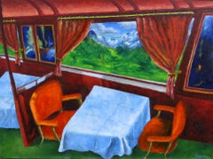 Mitchell Freifeld - Luxury Train Through the Alps, Oil Painting Luxury Train Through the Alps, Oil Painting