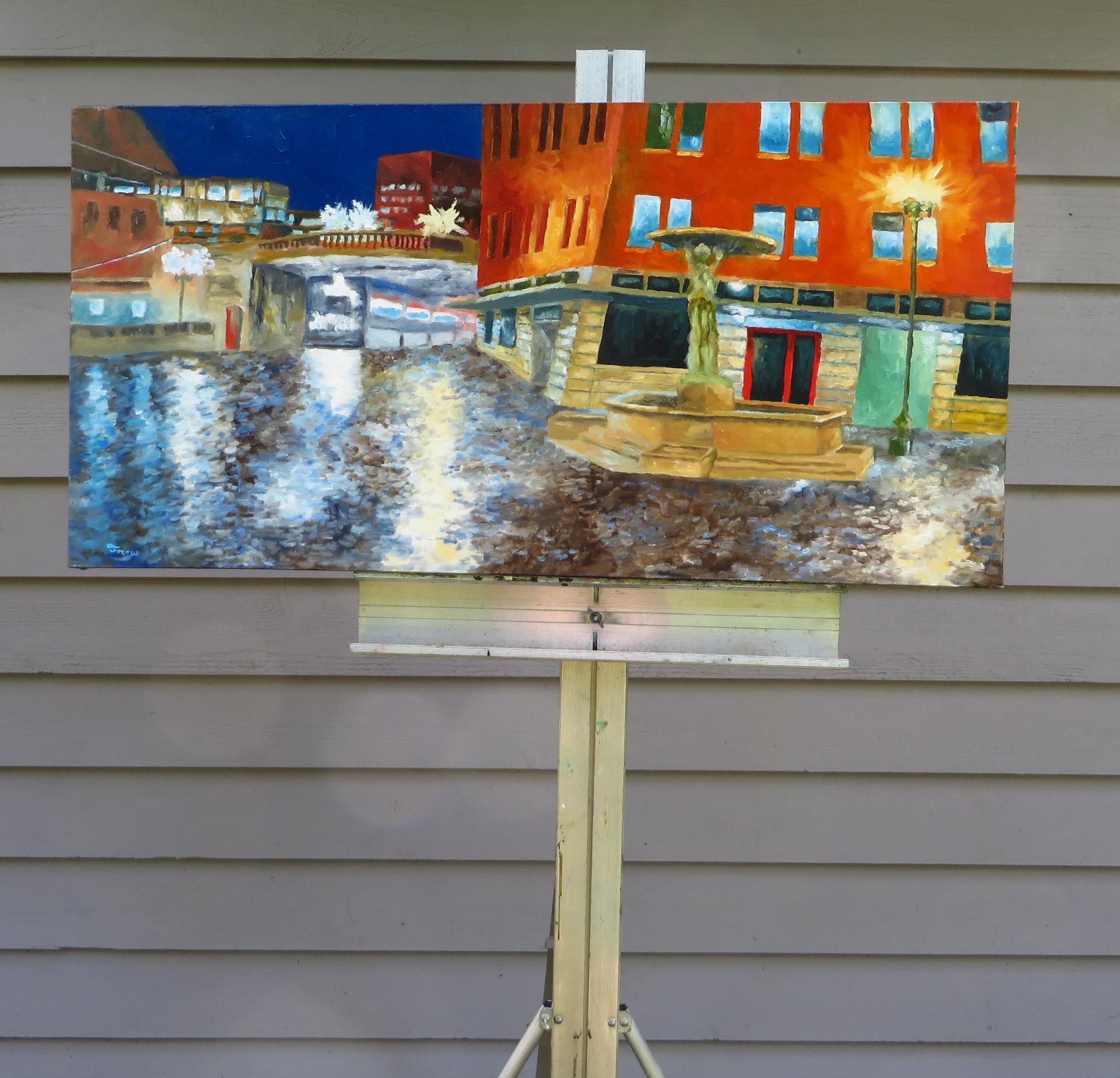 Regennacht in der Altstadt, Ölgemälde (Zeitgenössisch), Painting, von Mitchell Freifeld