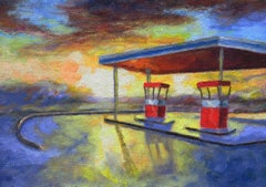 Sunset on the Gas Station, Oil Painting