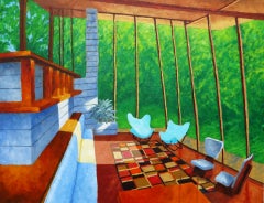 Sedie a farfalla color verde acqua, pittura ad olio