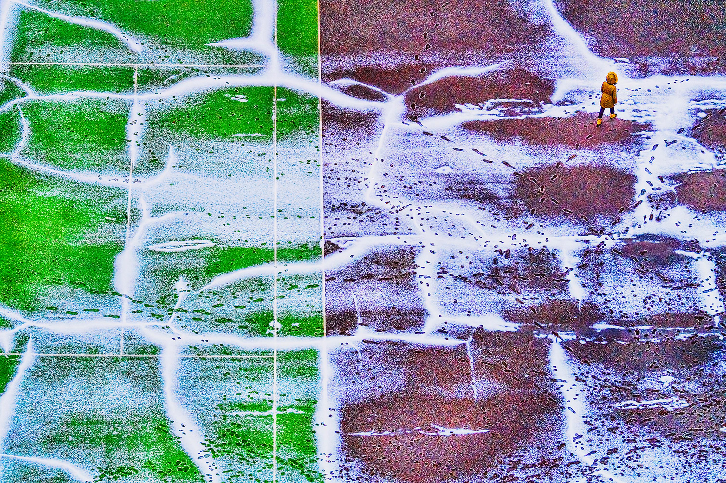 Abstract High Angle View of Person Walking in Snow, Signed Print, 3/15