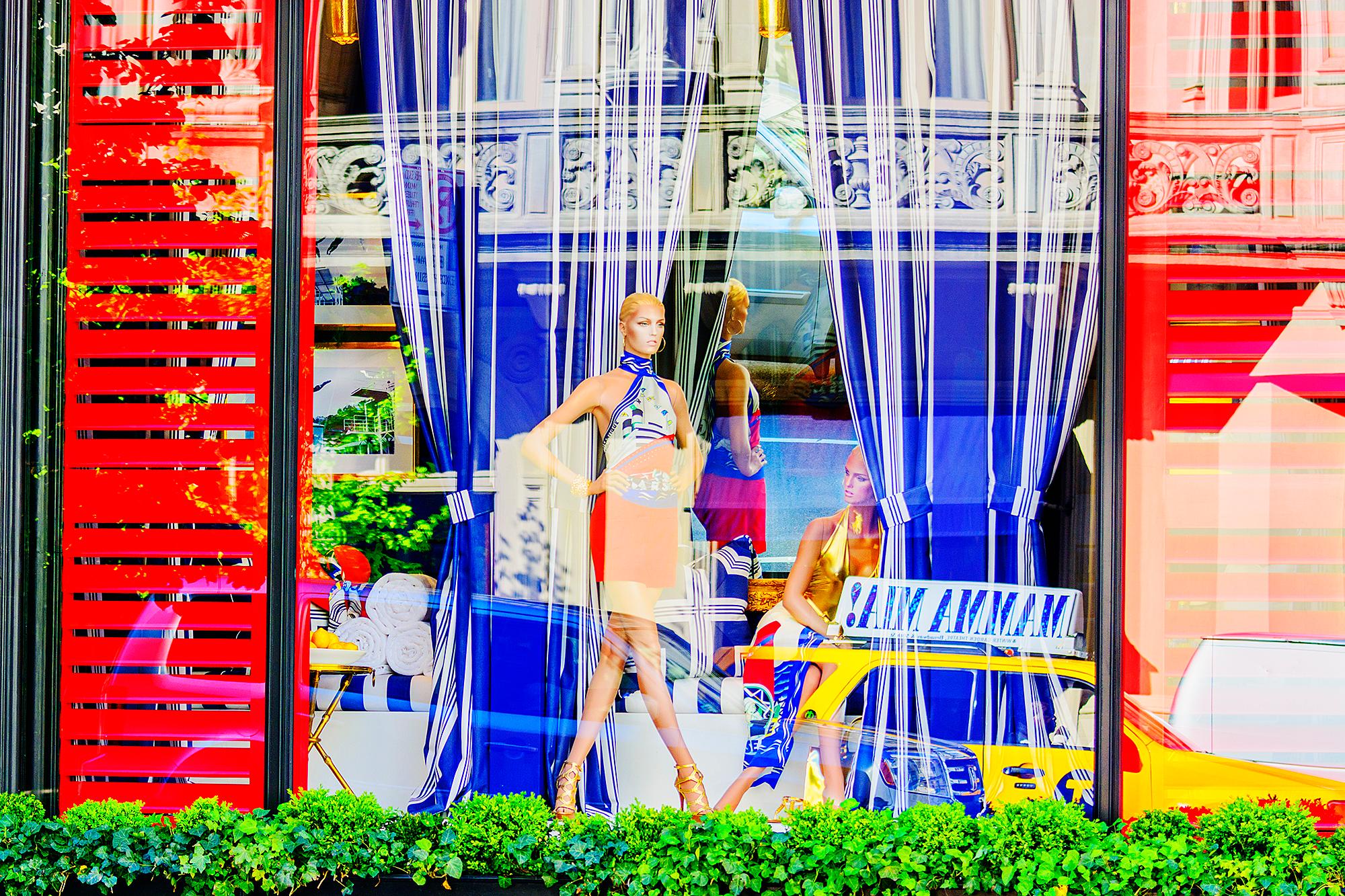 Mitchell Funk Color Photograph - Abstract Reflections in Madison Avenue Store Window, New York City