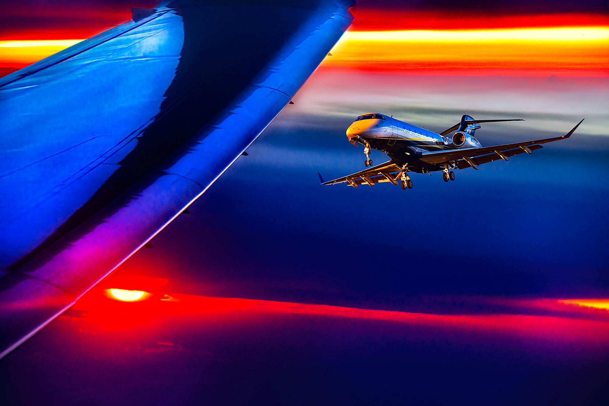 Mitchell Funk Abstract Photograph - Airplane in Surreal Sky