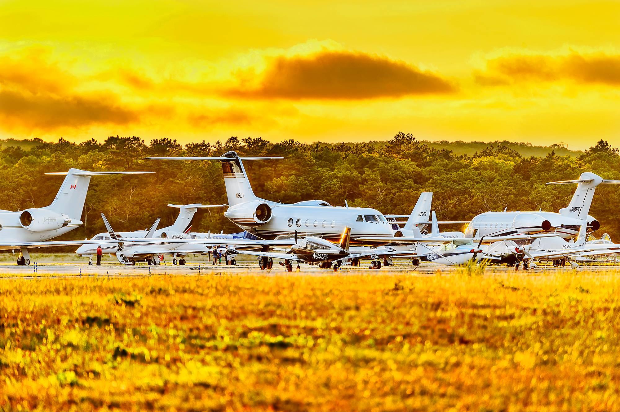 Mitchell Funk Landscape Photograph - Airplanes Yellow Sky