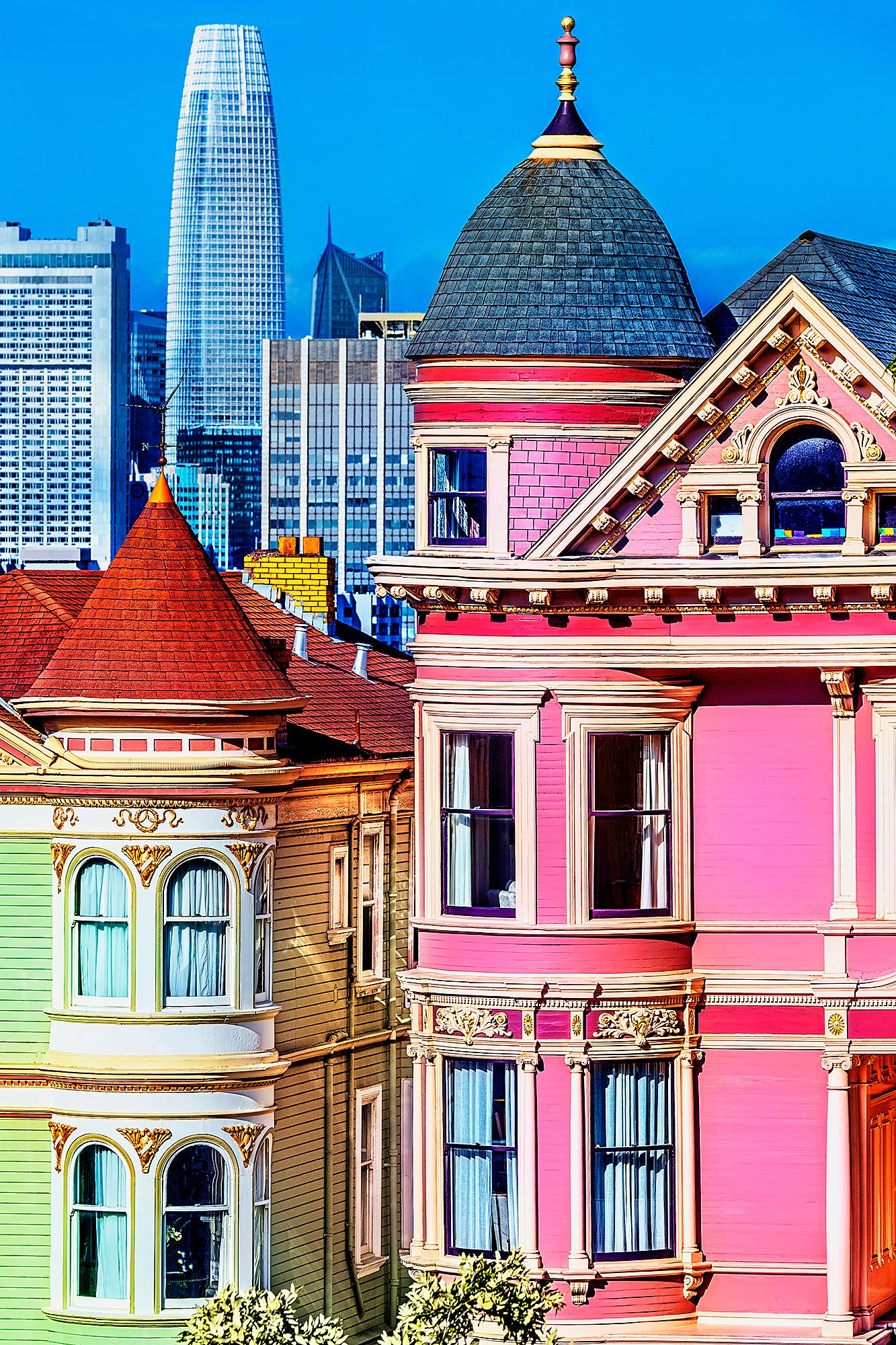 Mitchell Funk Color Photograph - Alamo Square Victorian Houses, San Francisco - Architecture