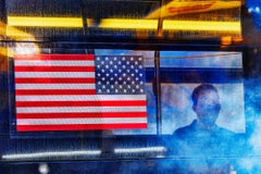 American Flag on New York City Bus  - Moody Street Art Abstraction.