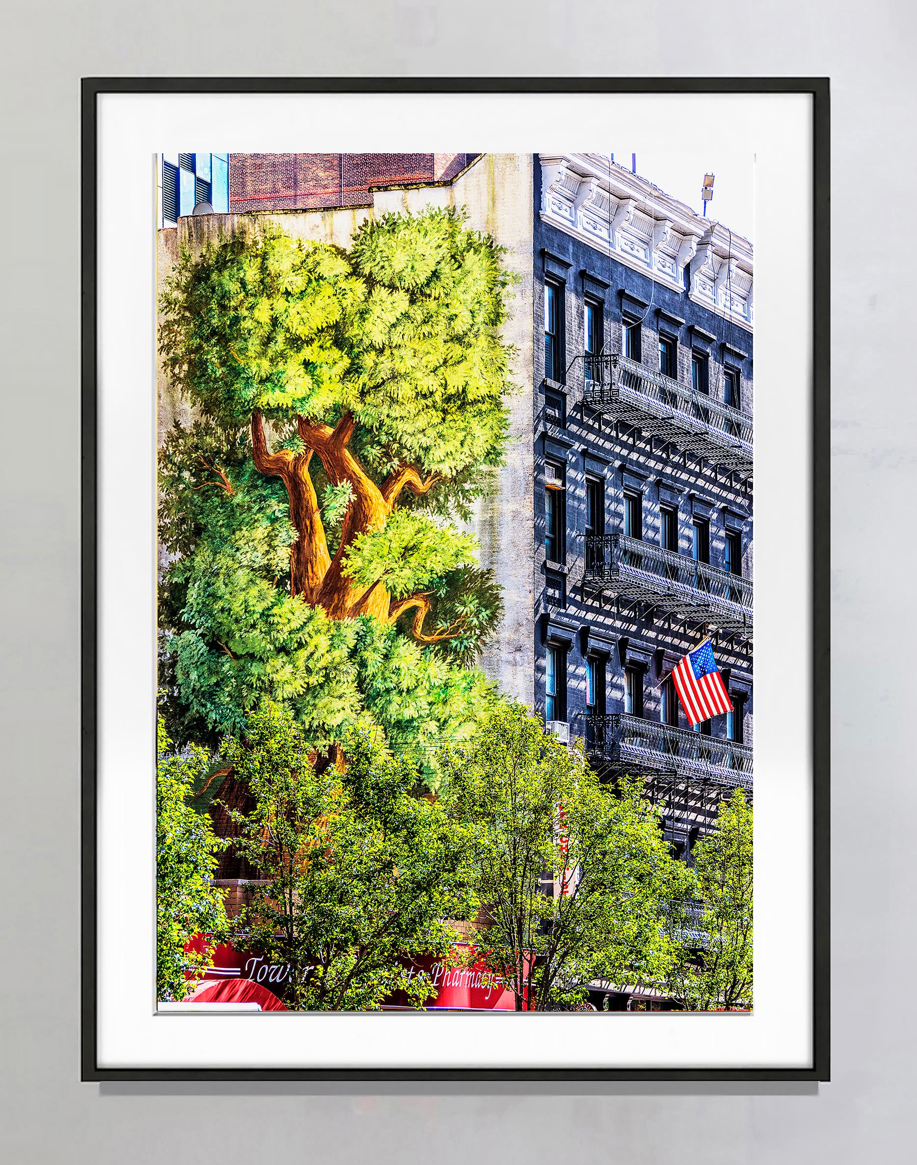 Amerikanische Flagge, die aus einem Gebäude in New York City verschwand, mit Graffiti-Wandkunst – Photograph von Mitchell Funk