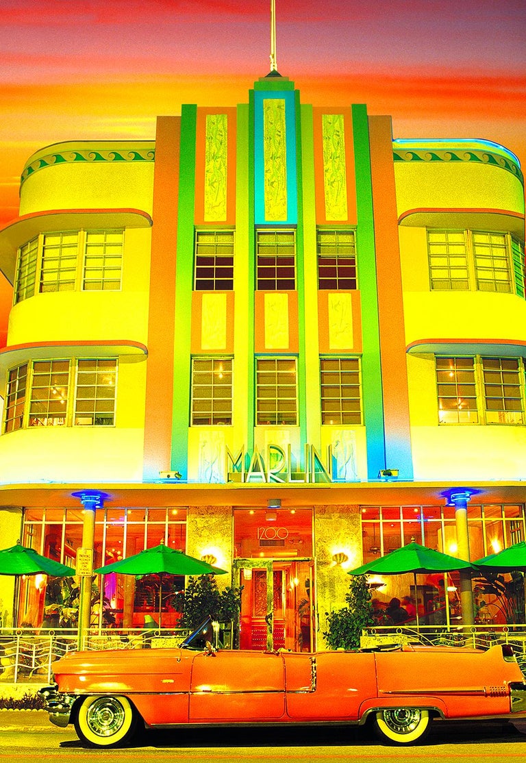Mitchell Funk Abstract Photograph - Art Deco Marlin Hotel On South Beach, Miami Beach with Hot Colors 