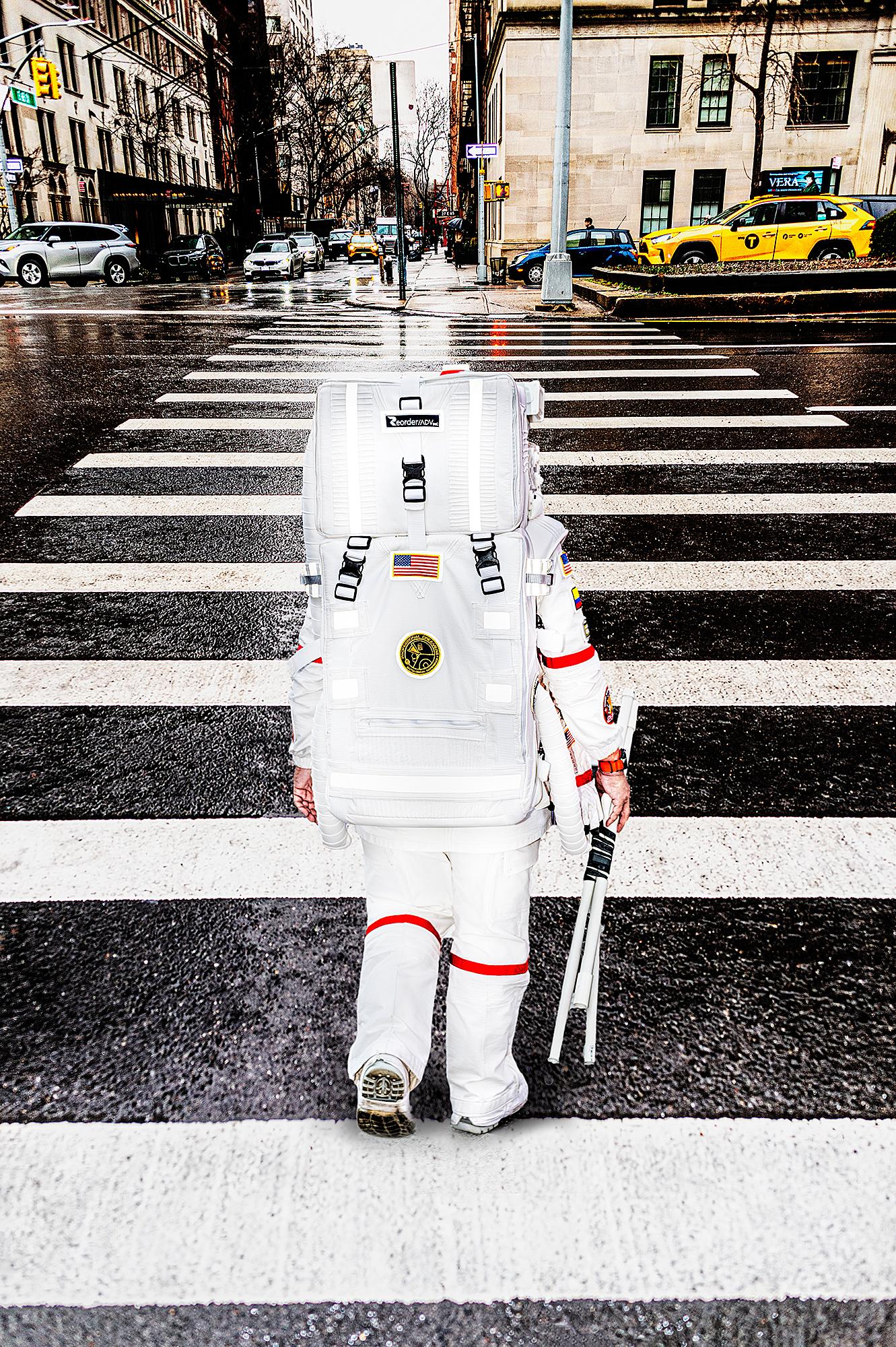 Mitchell Funk Portrait Photograph - Astronaut Space Walks on Park Avenue Manhattan