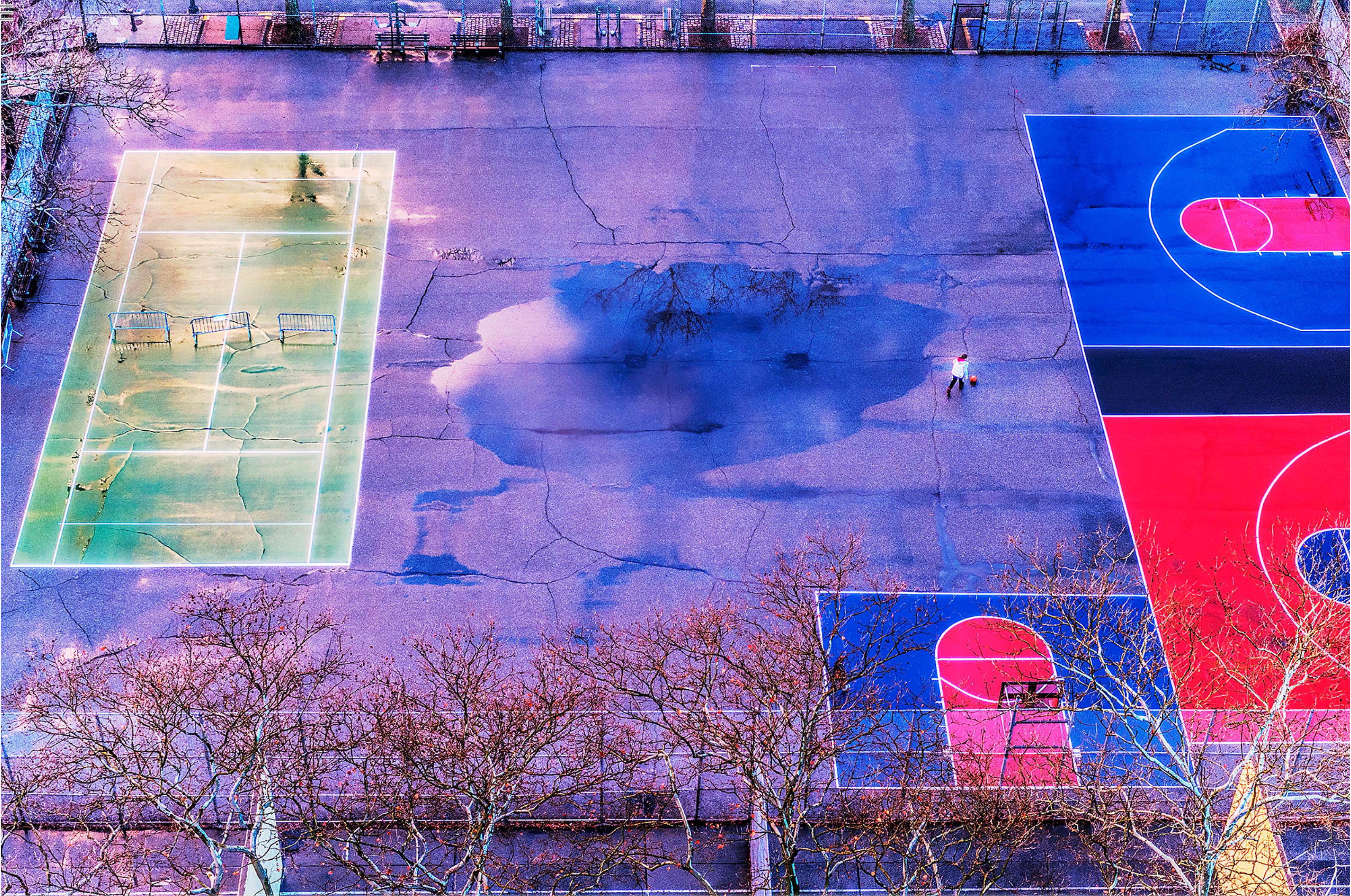 Basketball Court  New York City Park after Rain, Street Photography Beautiful