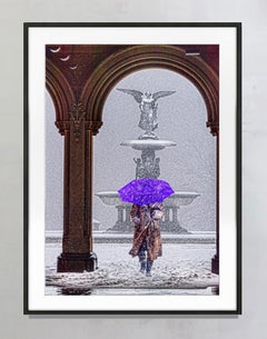 Bethesda fountain Central Park in Snow With Purple Umbrella