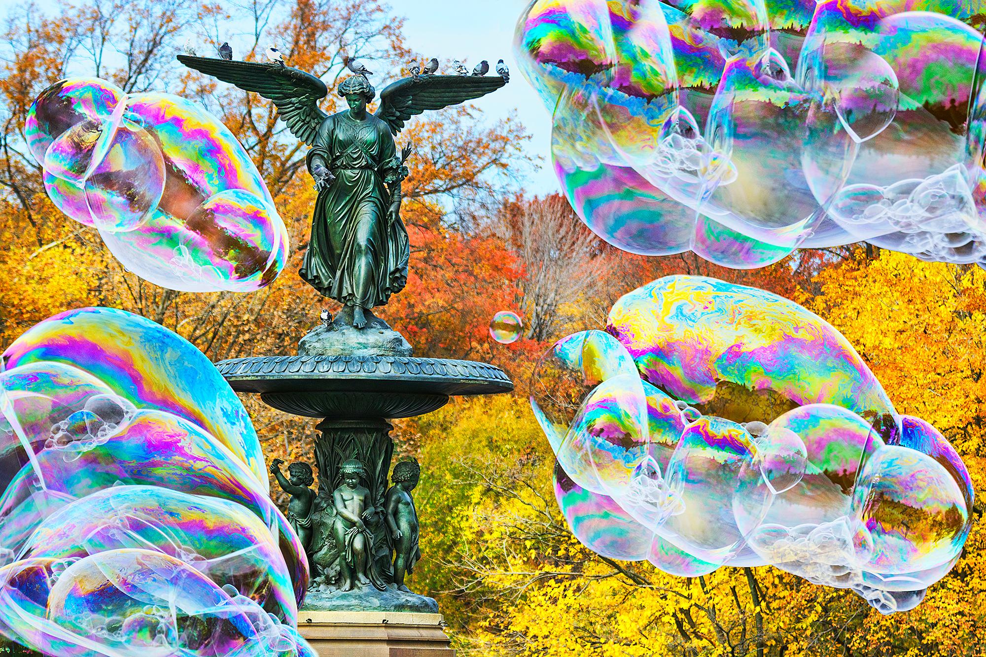 Mitchell Funk Landscape Photograph - Big Bubbles and the Bethesda Fountain.  