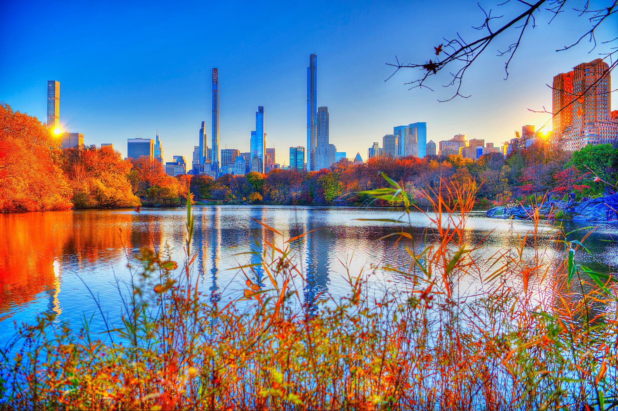 Mitchell Funk Color Photograph - Billionaires Row from Central Park Reservoir with  Magical Light 