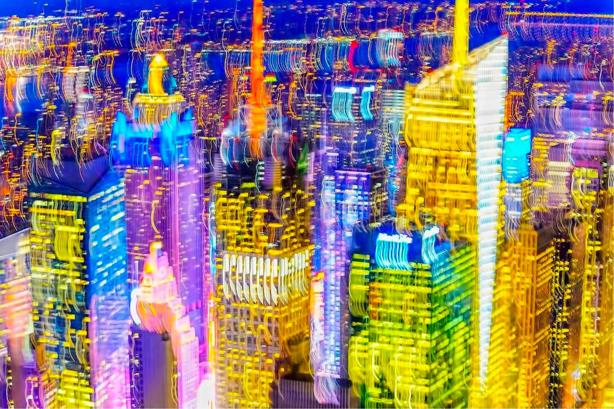 Mitchell Funk Landscape Photograph - Blurred Colorful New York Skyline