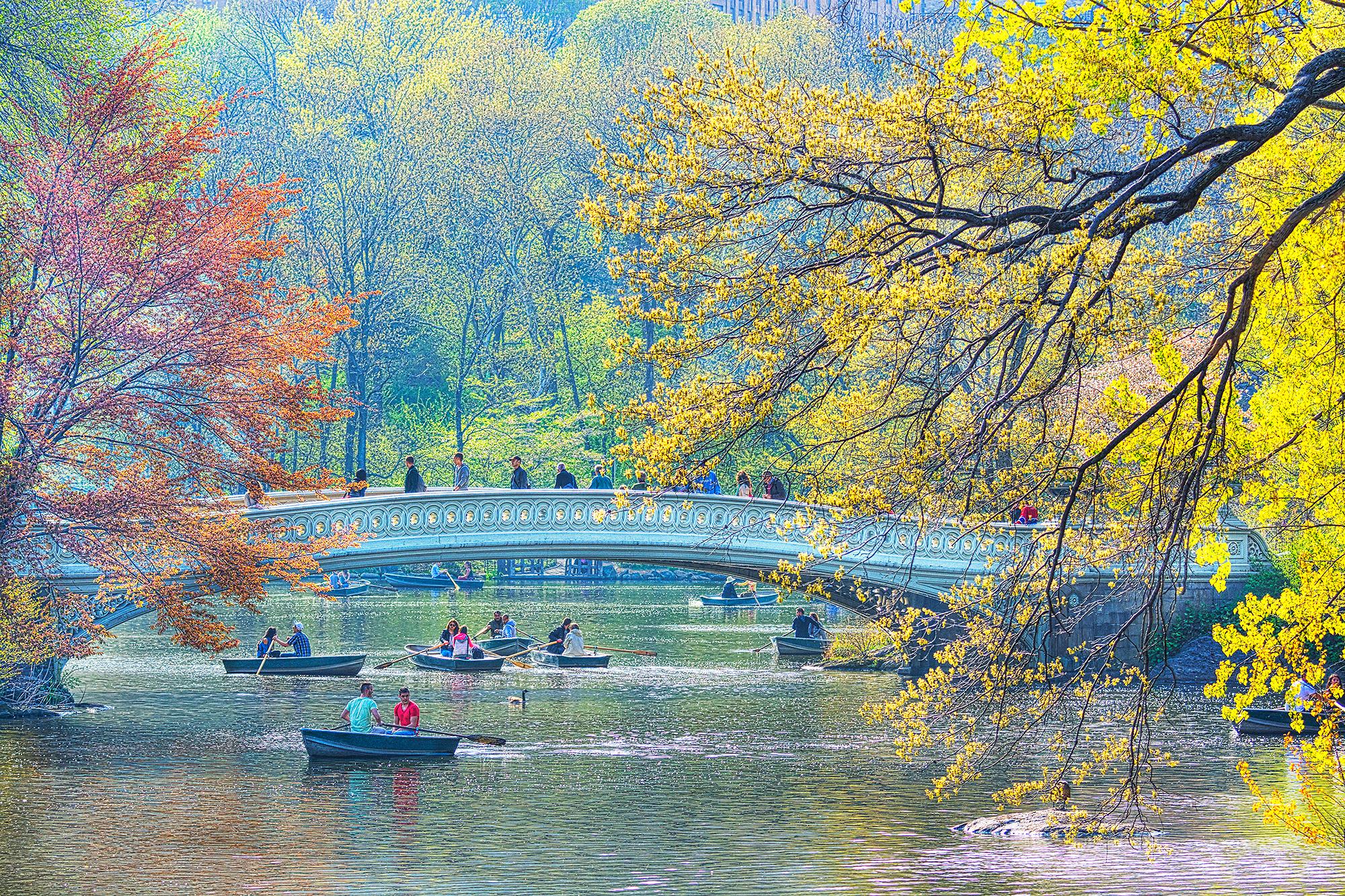 Mitchell Funk Color Photograph – Bow bridge Central Park New York City im Frühjahr