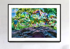 Boy Playing with Bubbles In Central Park