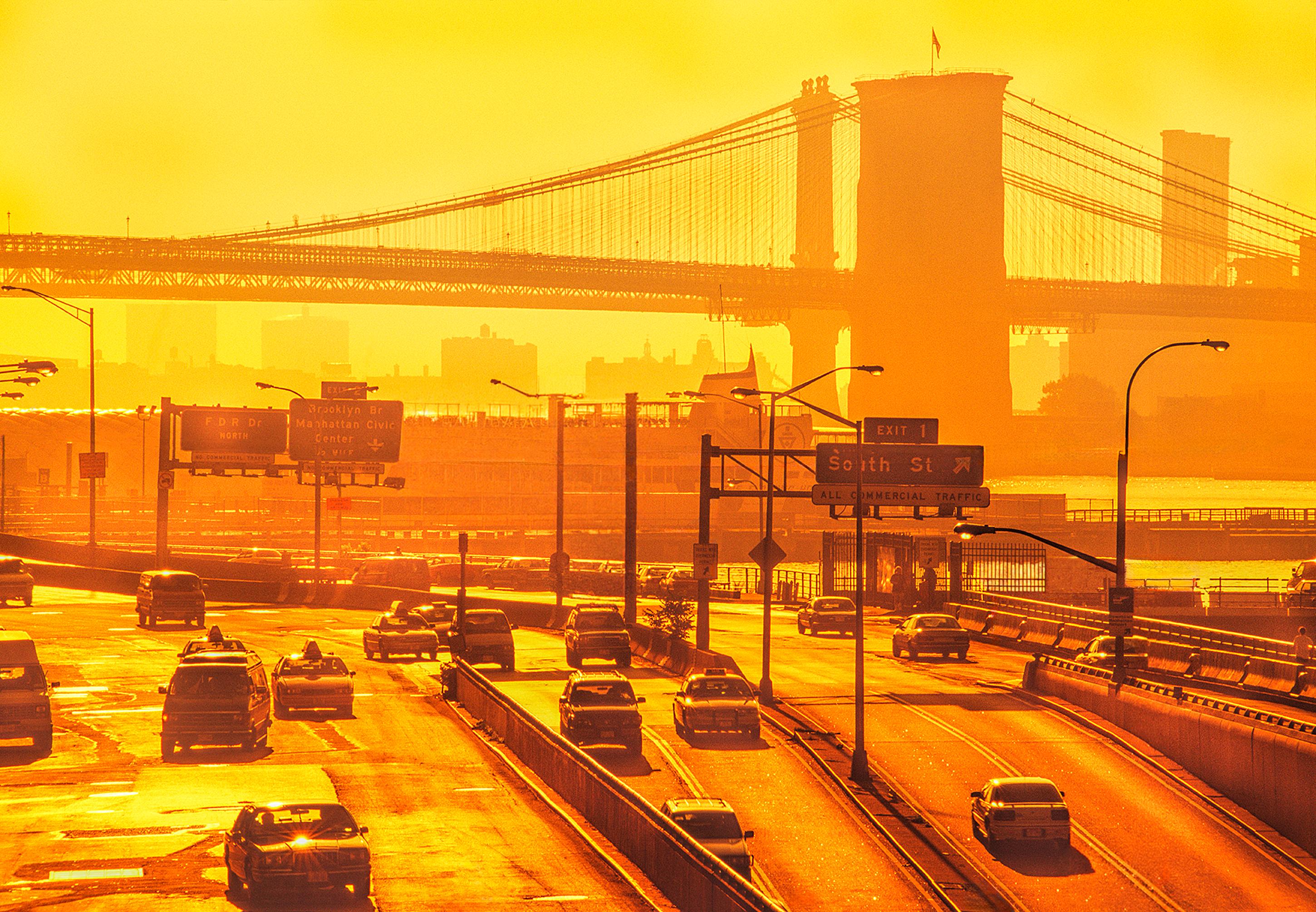 Brooklyn Bridge and Manhattan Bridge Sunrise Golden Light Fine Art Print