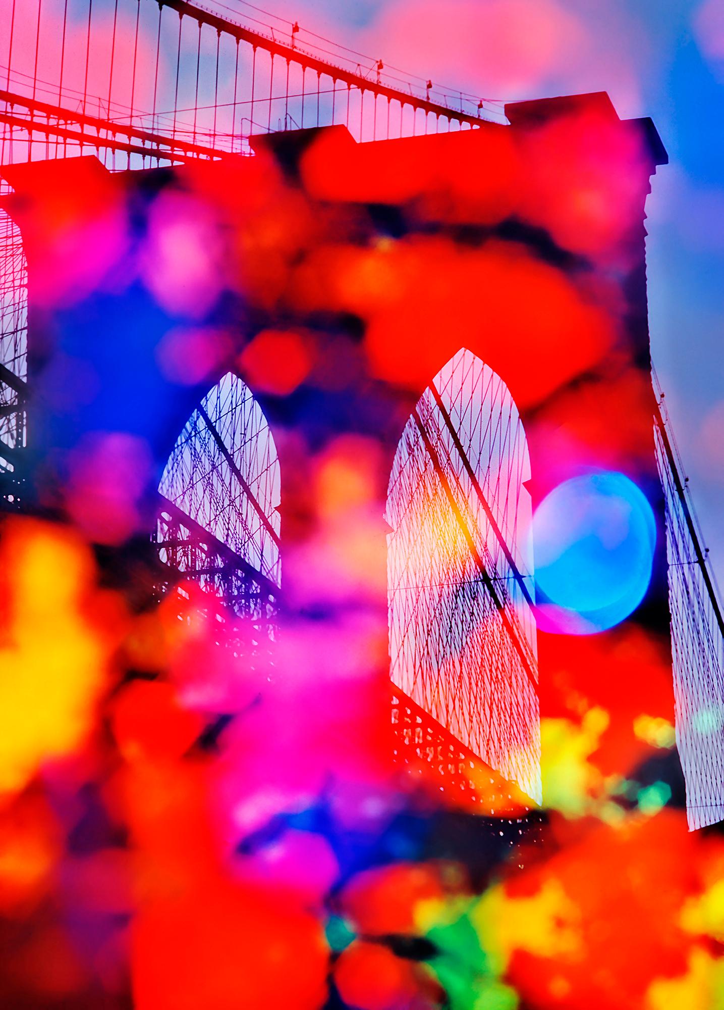 Mitchell Funk Landscape Photograph - Brooklyn Bridge Abstraction with  Romantic Out of Focus Floral Colors 