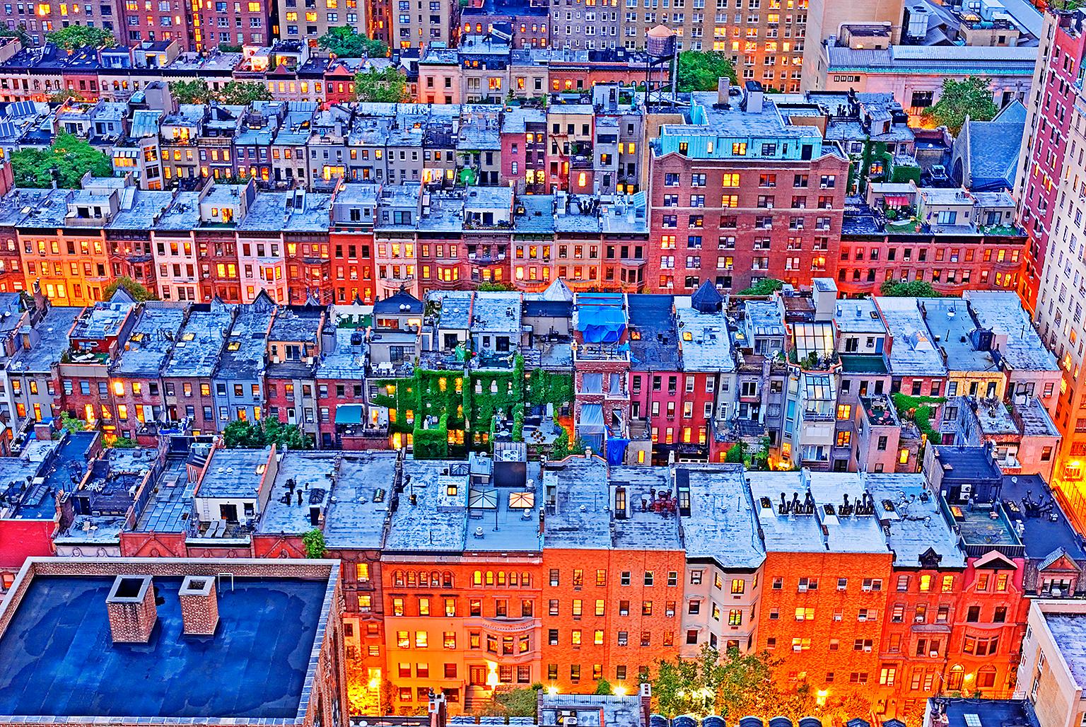 Mitchell Funk Landscape Photograph - Brownstones,  Upper West Side Neighborhood Manhattan, Urban Photography