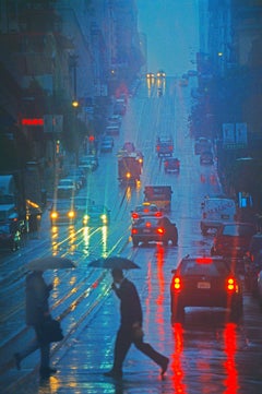 California Street On Rainy Day, San Francisco In Blue Tones