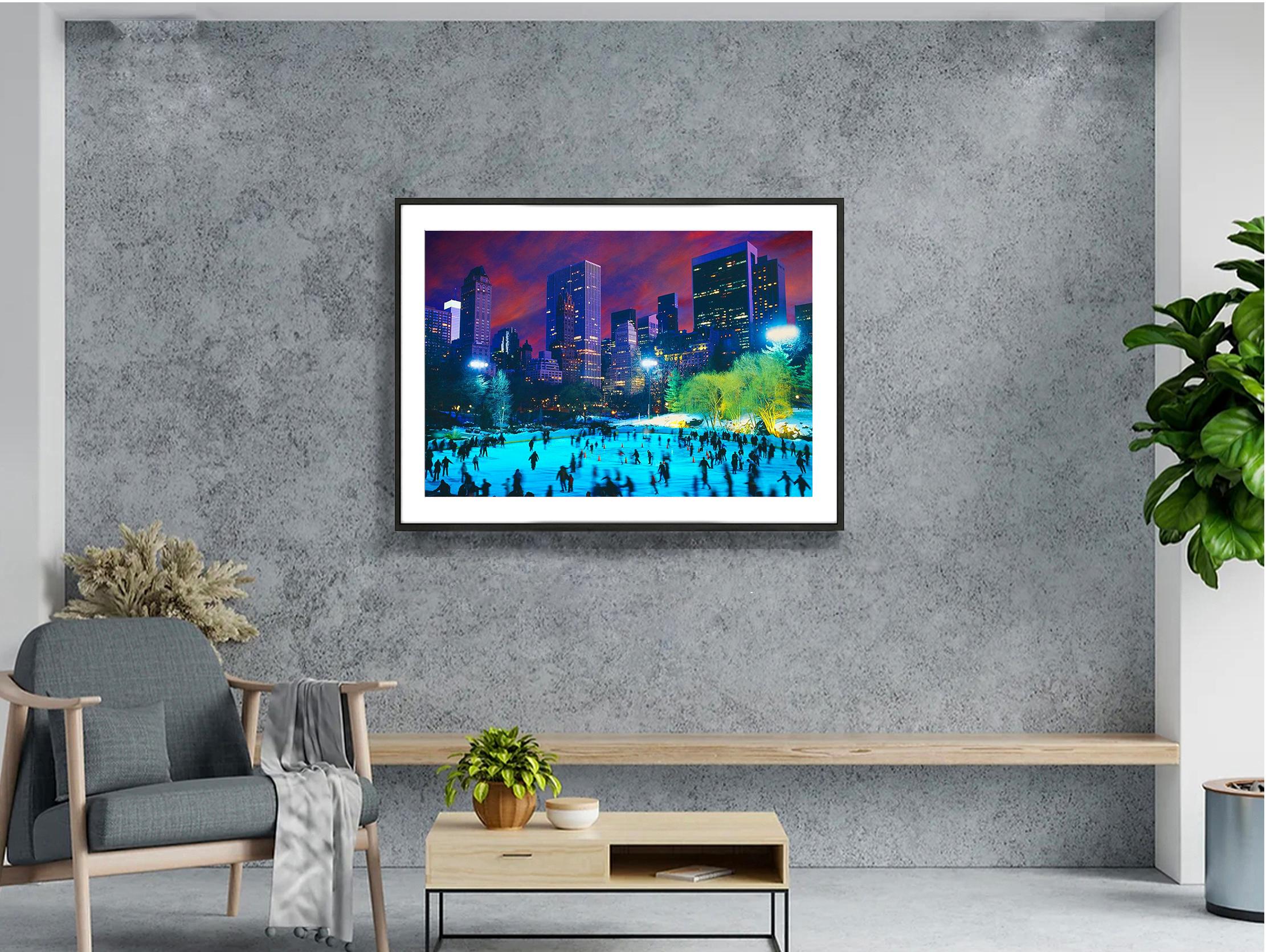  Central Park Ice Skaters at Night  Purple Sky in  New York City For Sale 1