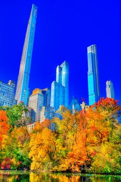  Central Park In Autumn With Billionaires Row Skyscrapers. Surreal City