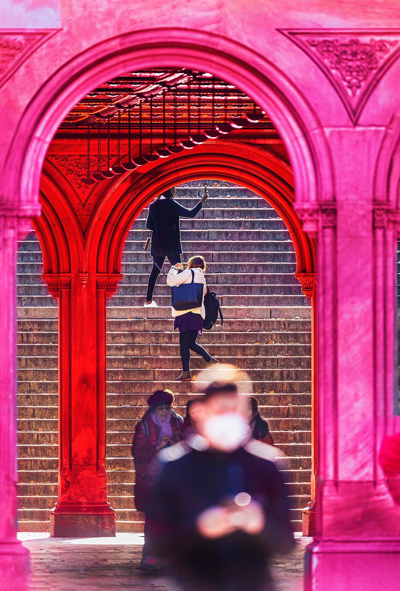 Mitchell Funk Abstract Photograph - Central  Parks Bethesda Terrace in Magenta Light 