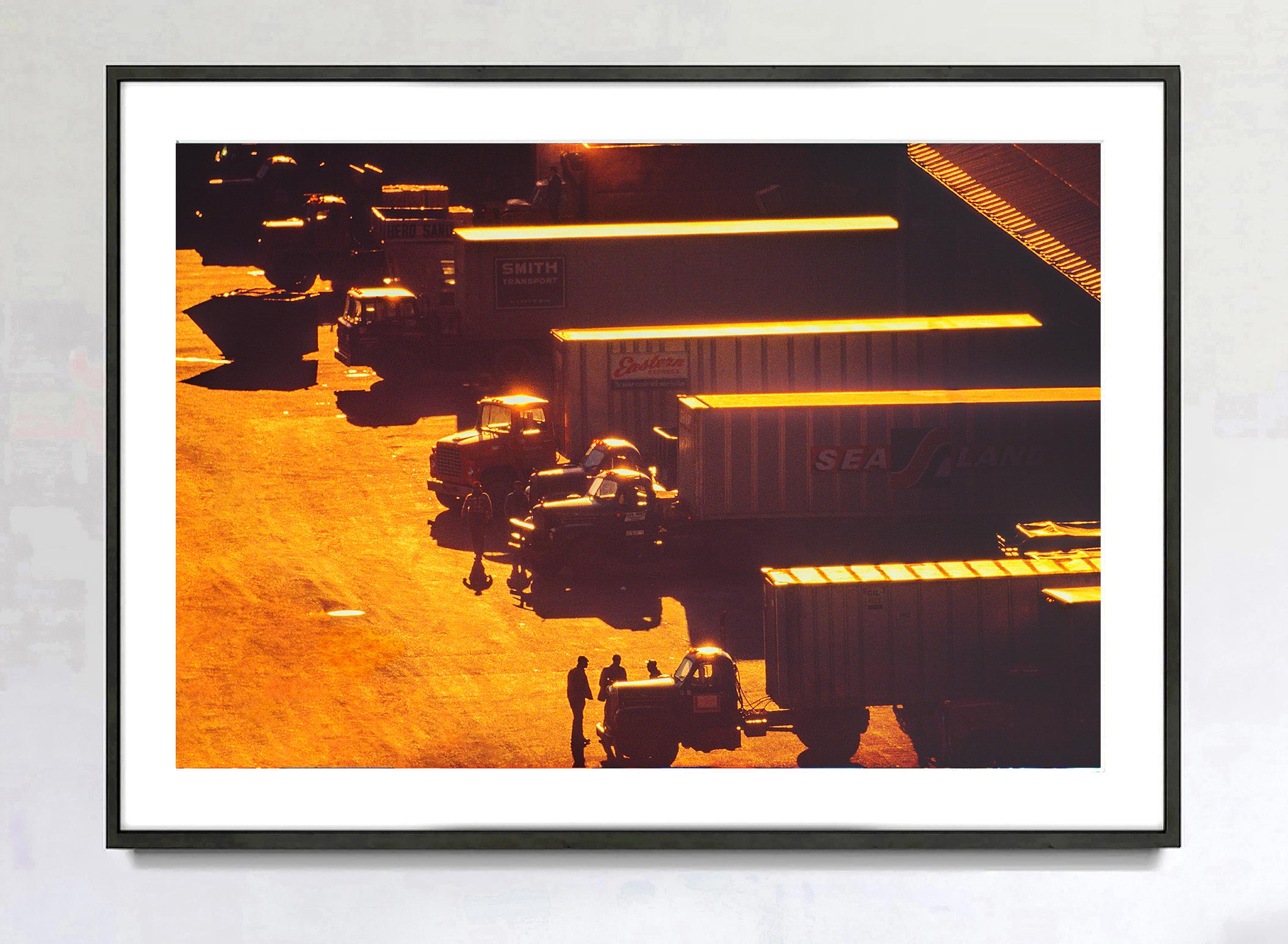 Chelsea: Old New York West Side Highway Industrial Trucks In Angelic Light - Post-Impressionist Photograph by Mitchell Funk