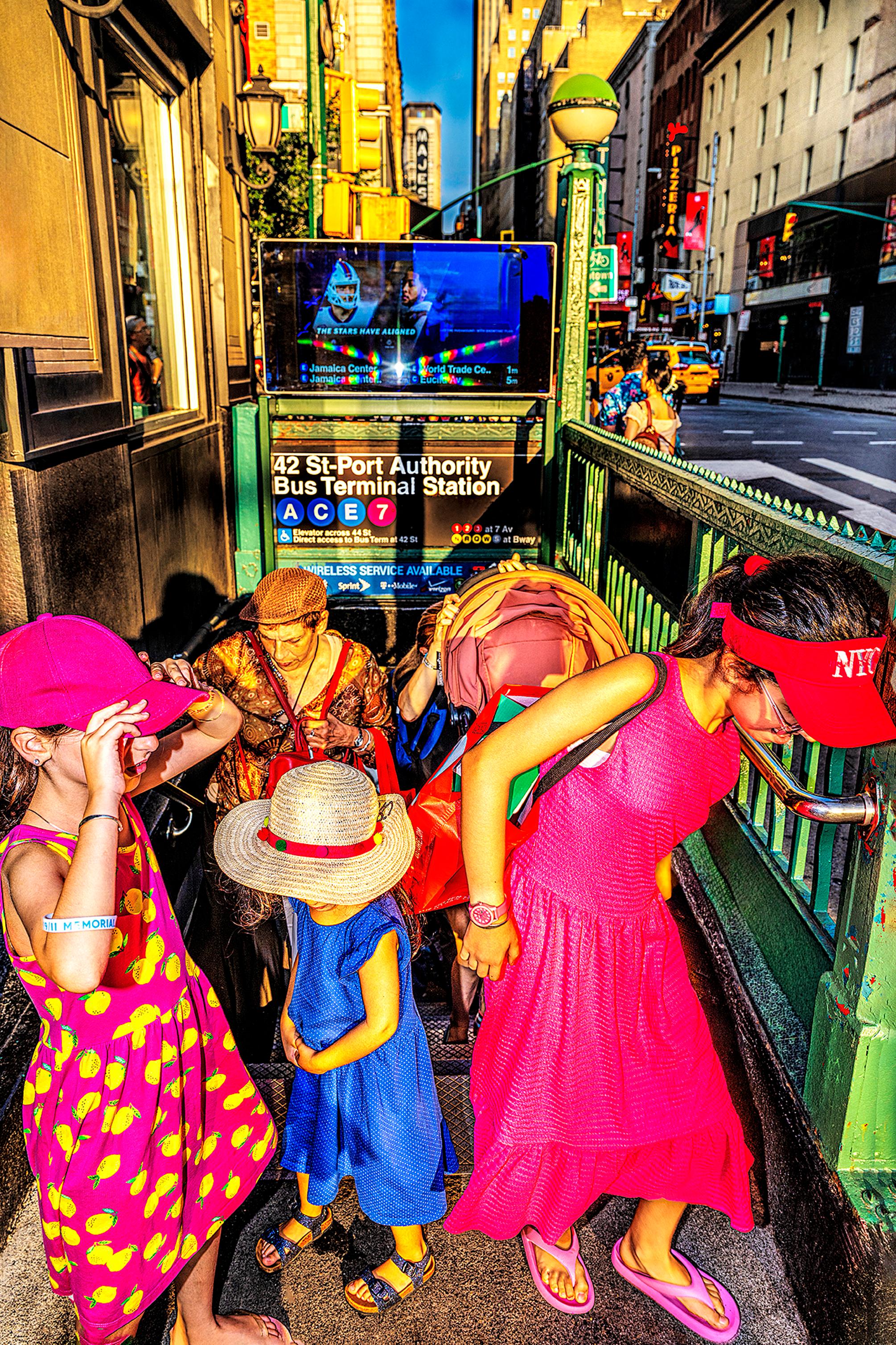 Children Exiting NYC Subway Station, Color Photography, Signed, 4/15