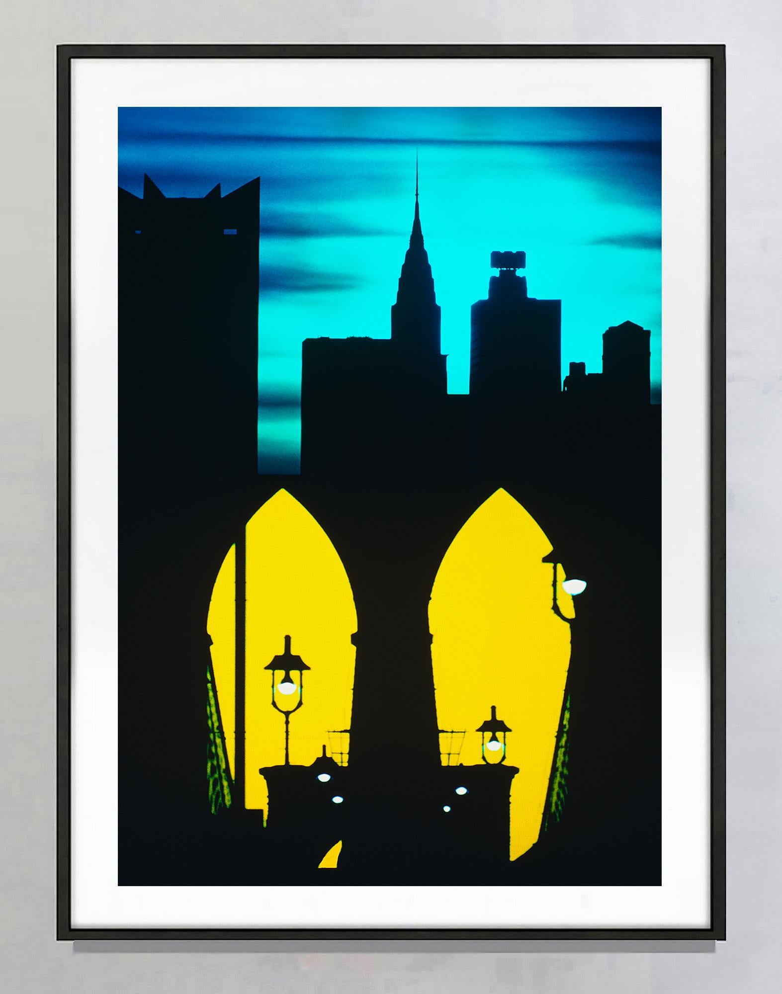 Chrysler Building with Brooklyn Bridge - Black Landscape Photograph by Mitchell Funk