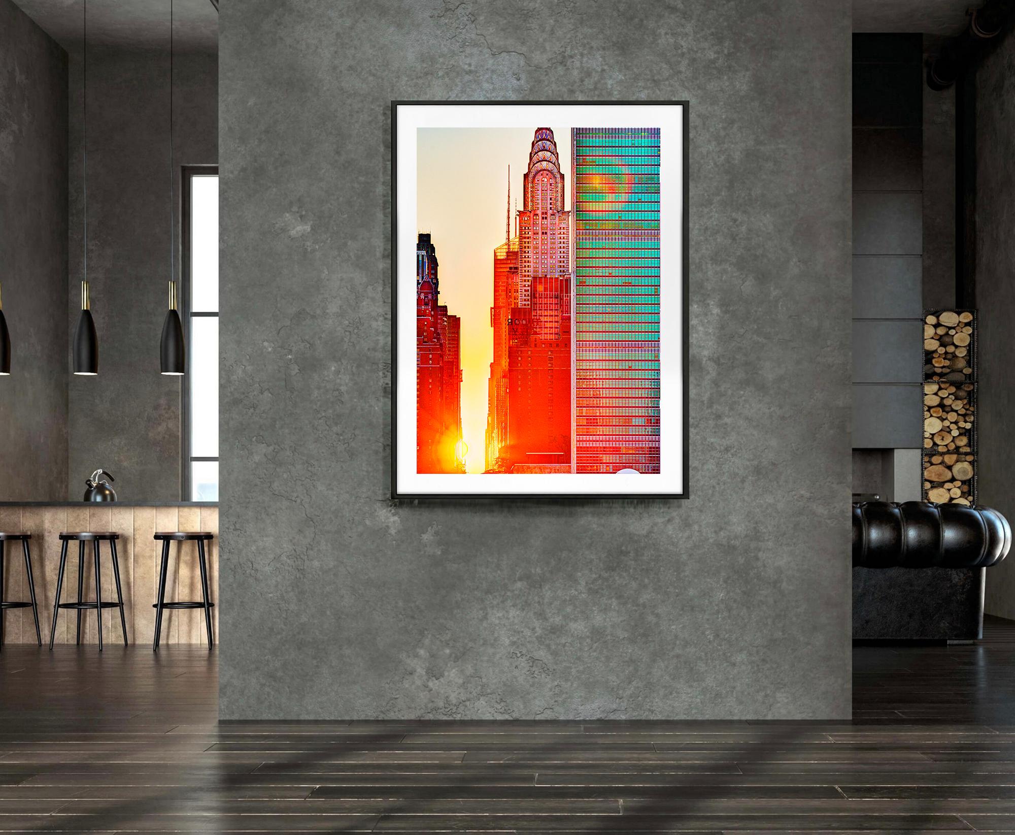 Chrysler Building a Manhattanhenge - Color Photograph Beige di Mitchell Funk