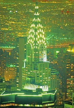 Vintage Chrysler Building at Night  with New York Skyline Vista
