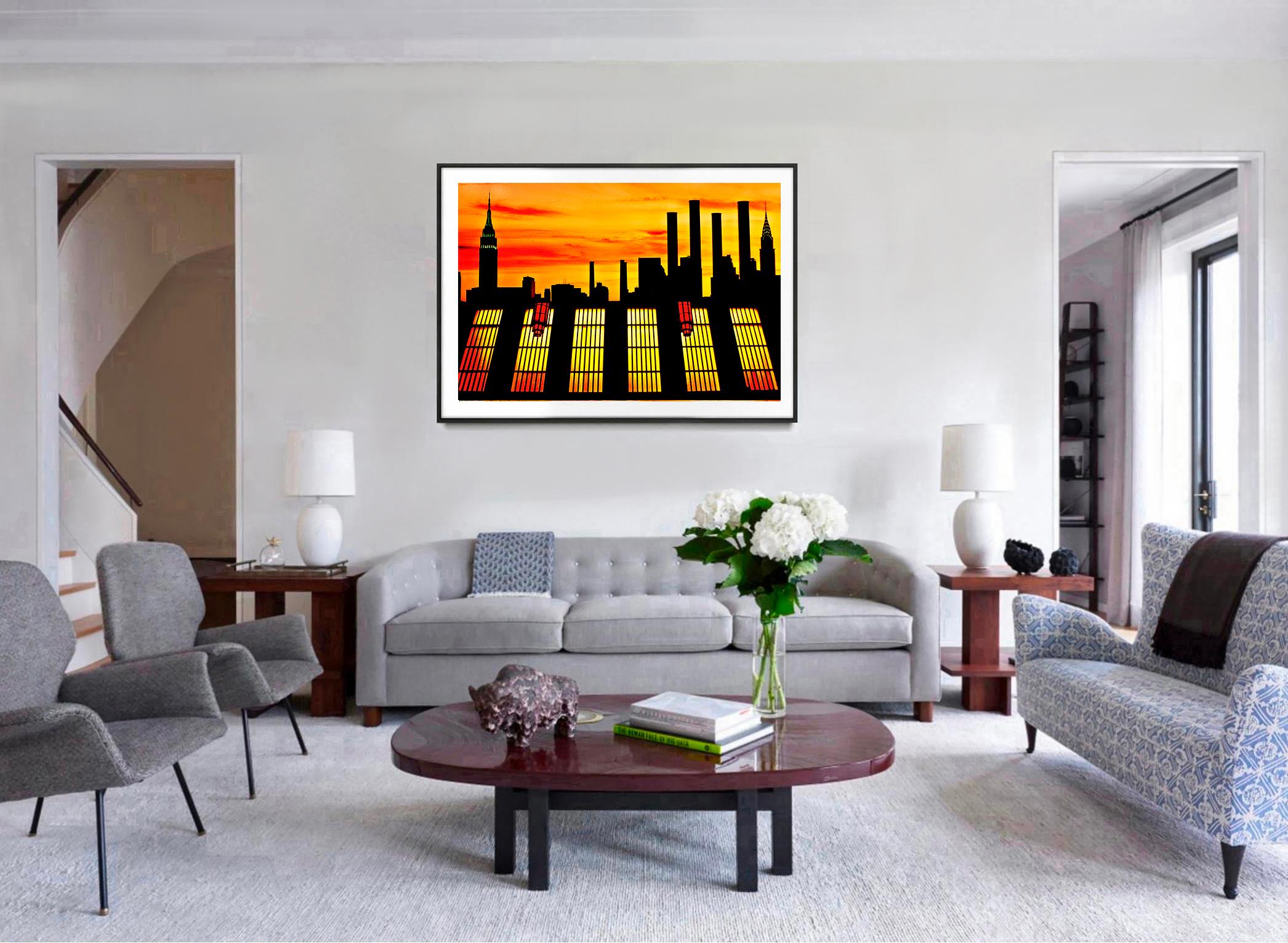 Chrysler Building at Sunset -   New York Skyline in Silhouette with Orange Sky - Photograph by Mitchell Funk