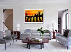 Chrysler Building at Sunset -   New York Skyline in Silhouette with Orange Sky