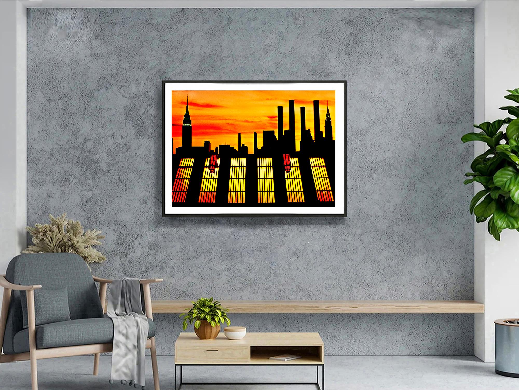 Chrysler Building at Sunset -   New York Skyline in Silhouette with Orange Sky - Contemporary Photograph by Mitchell Funk