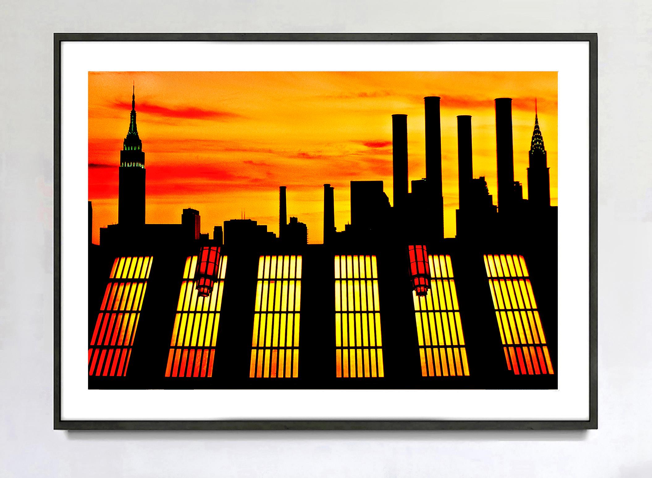 Chrysler Building at Sunset -   New York Skyline in Silhouette with Orange Sky For Sale 1
