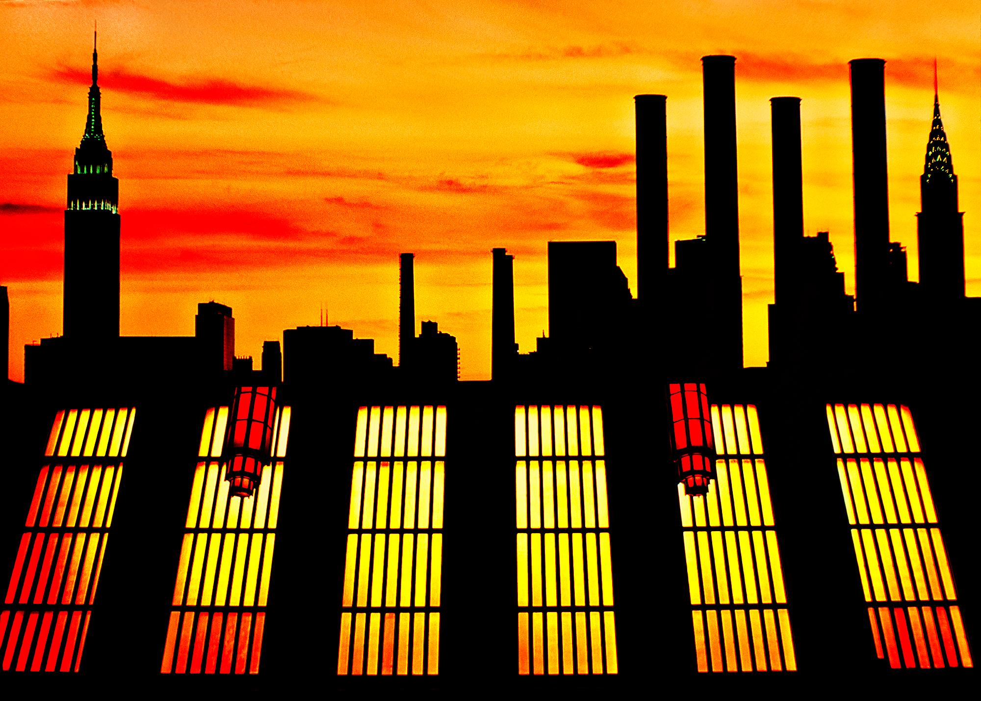 Mitchell Funk Color Photograph - Chrysler Building at Sunset -   New York Skyline in Silhouette with Orange Sky