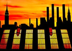 Chrysler Building at Sunset -   New York Skyline in Silhouette with Orange Sky