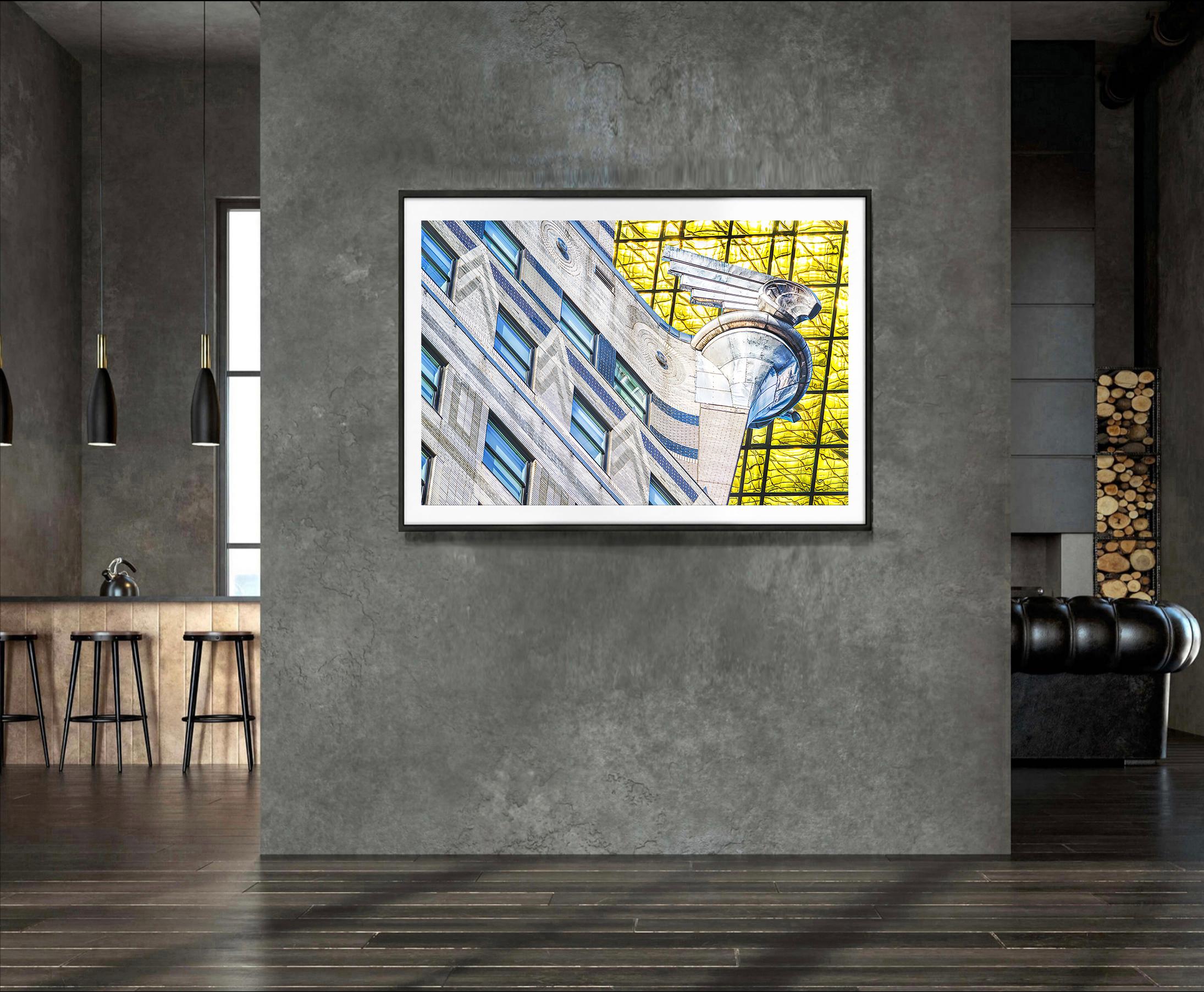 A stainless steel Eagle gargoyle jets out from the Chrysler Building's 31st floor exterior. The gargoyles were designed to pay homage to the Plymouth hood ornament.  They represent movement and flight, embodying the iconography of the machine age.