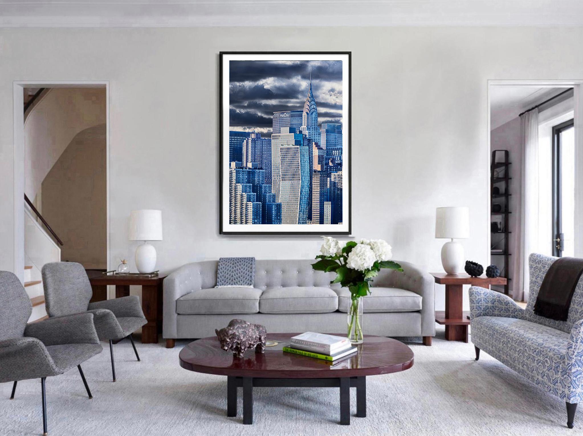 Chrysler Building in Bathed Sliver and Grey Light  Harmonious Hues - Blue Abstract Photograph by Mitchell Funk