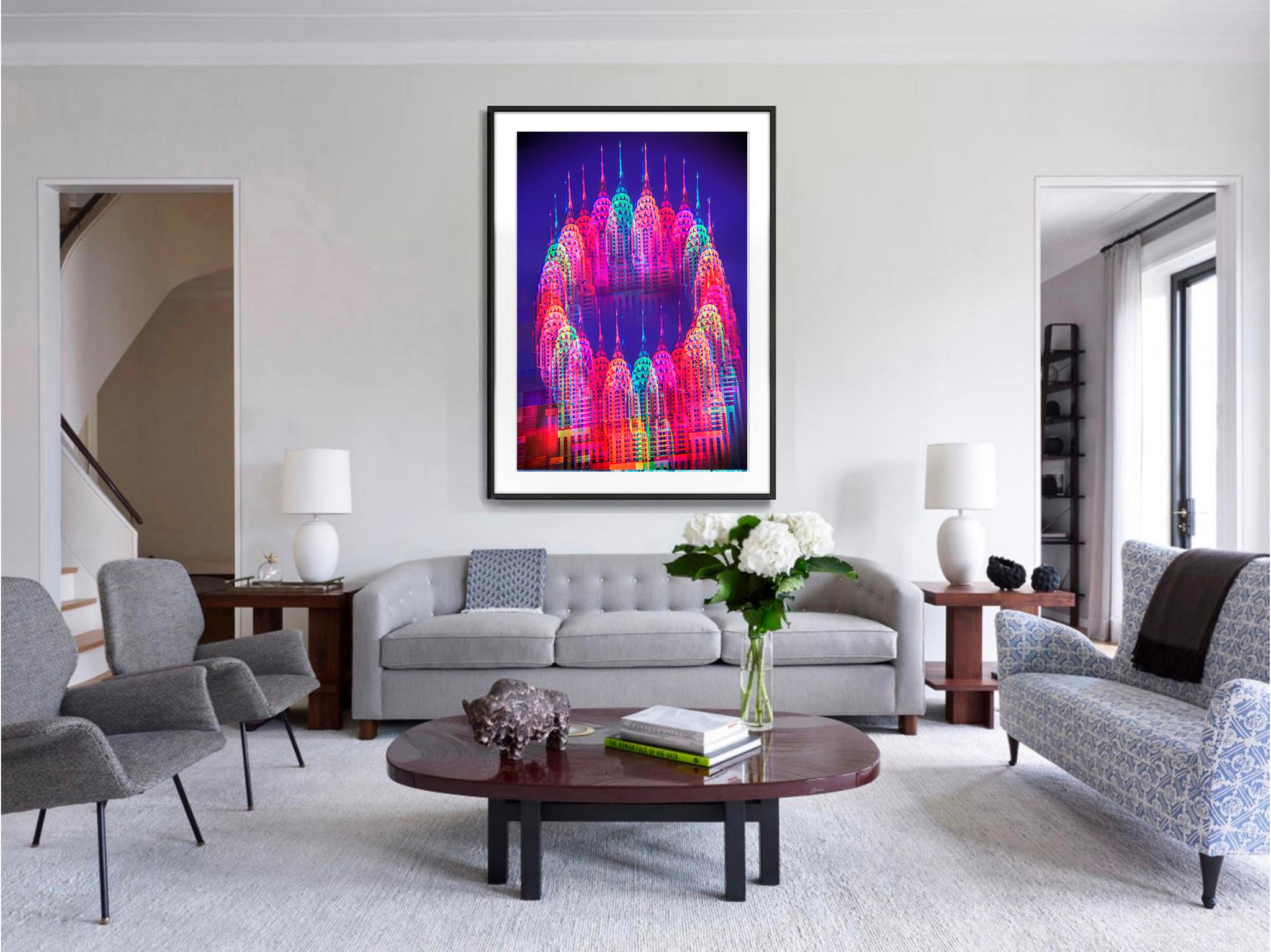 Chrysler Building in Colorful Multiple Exposure - A Triumph of Color and Design - Photograph by Mitchell Funk