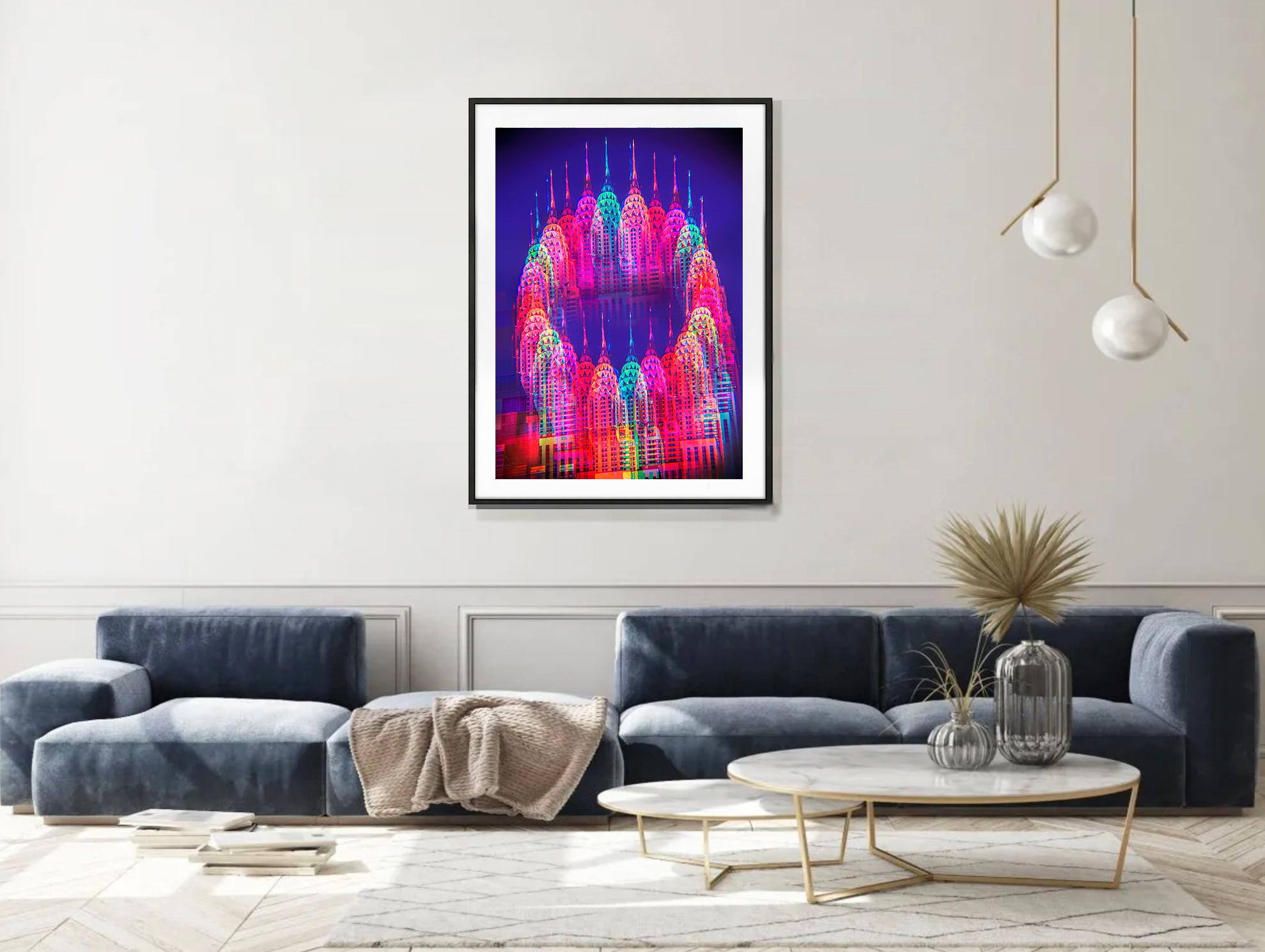 Chrysler Building in Colorful Multiple Exposure - A Triumph of Color and Design - Abstract Impressionist Photograph by Mitchell Funk