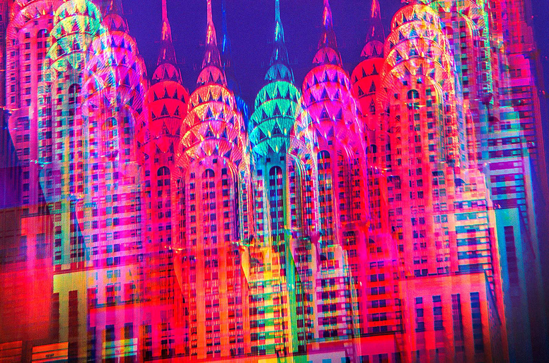 Chrysler Building in Colorful Multiple Exposure - A Triumph of Color and Design For Sale 2