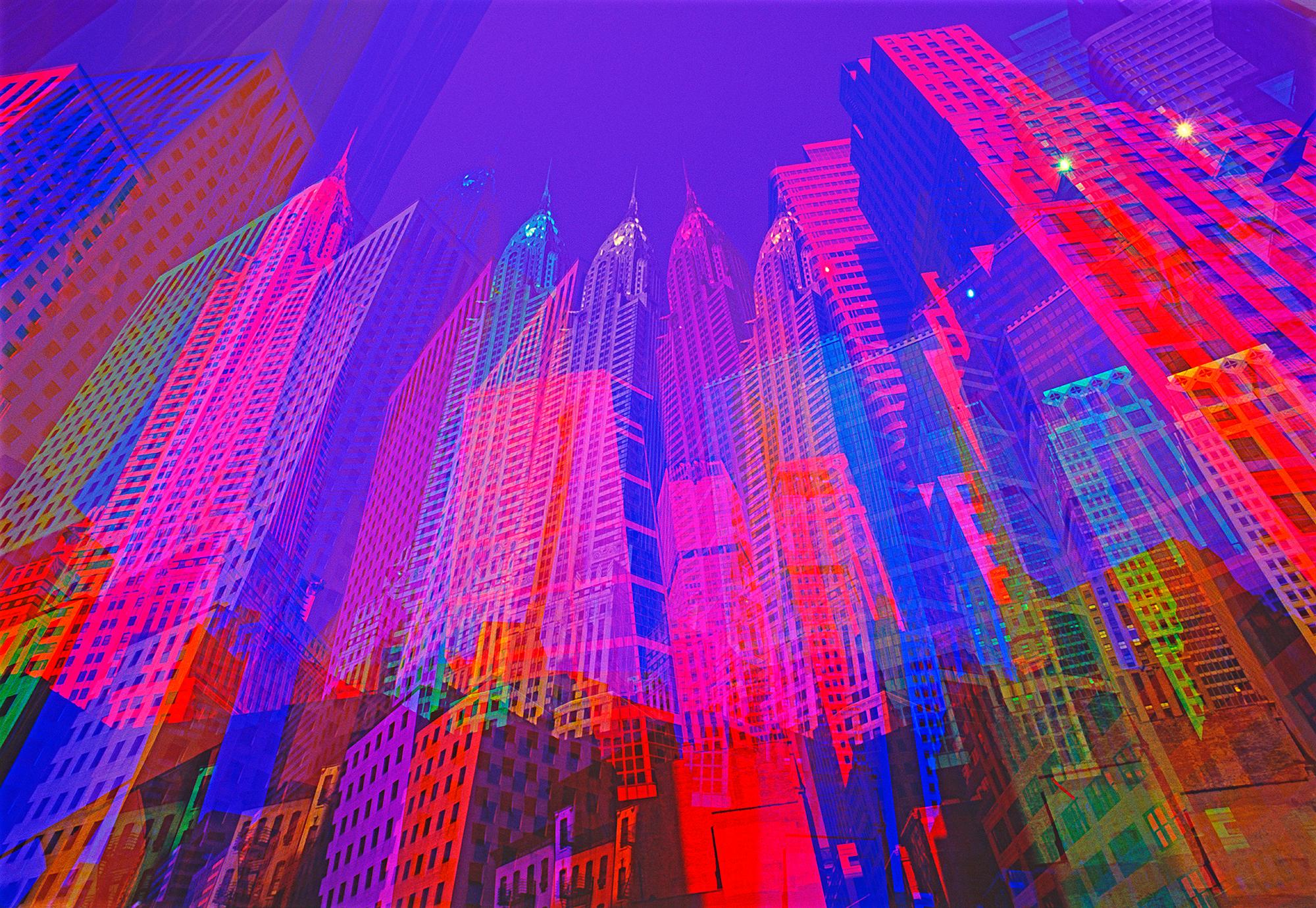 Chrysler Building in Multiple Exposure of Blue and Magenta
