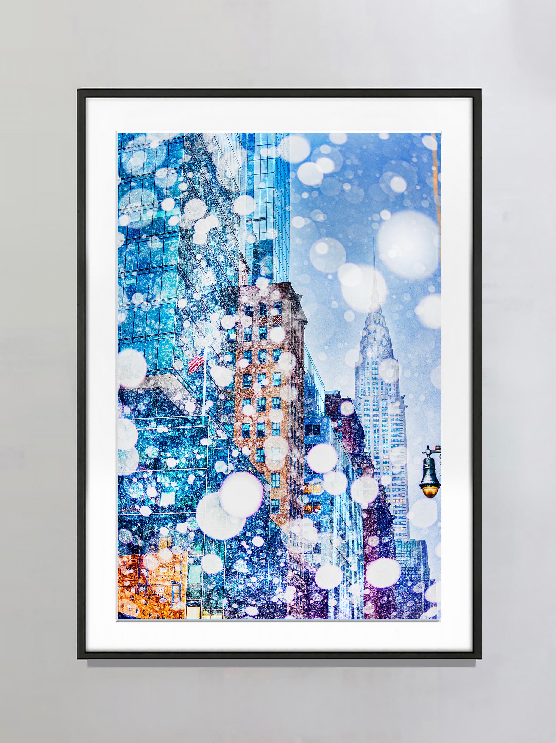 Chrysler Building in Snowstorm  New York City Snowstorm in Soft Blues - Photograph by Mitchell Funk