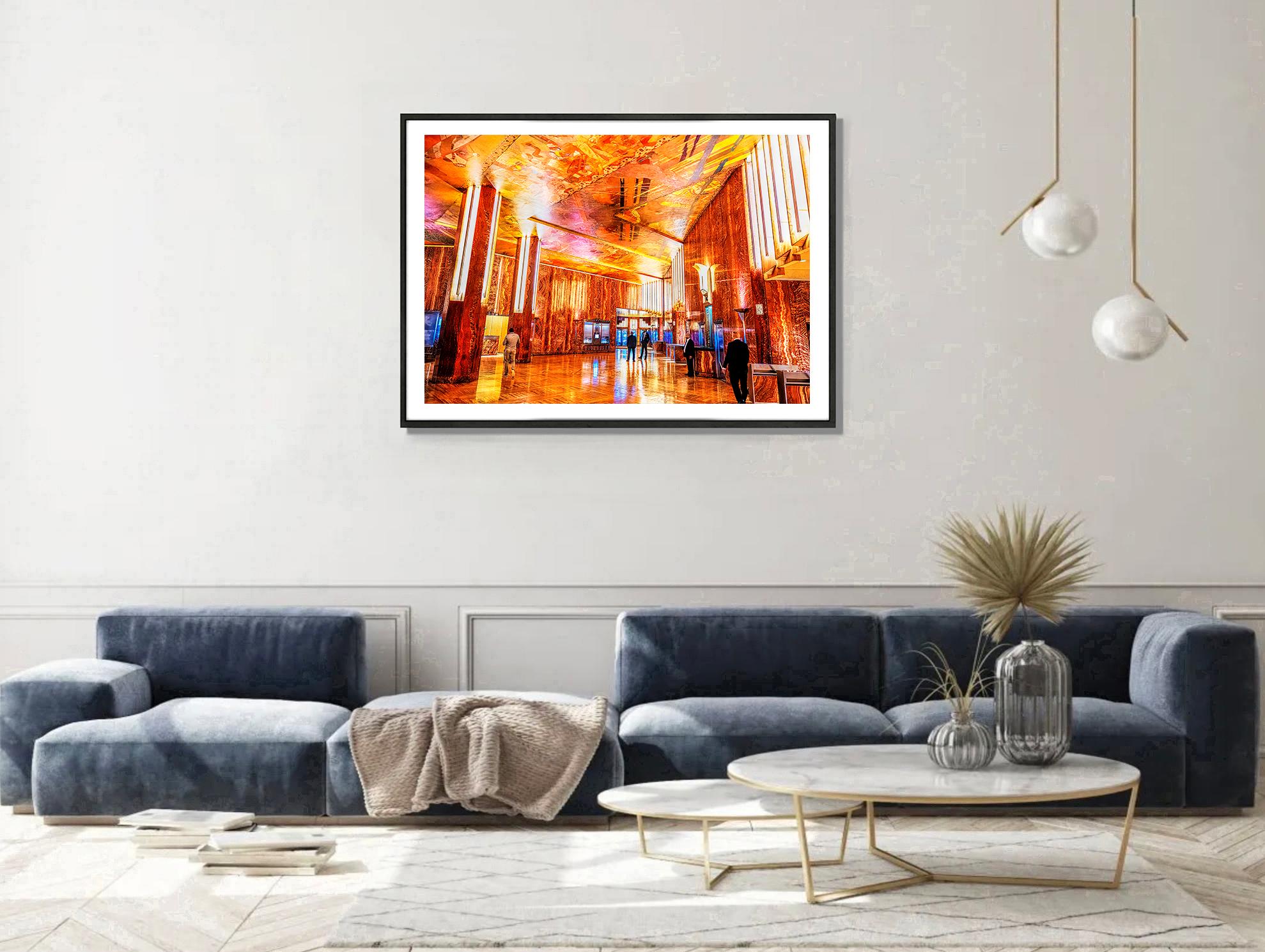 Chrysler-Gebäude Innenraum Art Deco in prächtigem Goldorange im Angebot 1