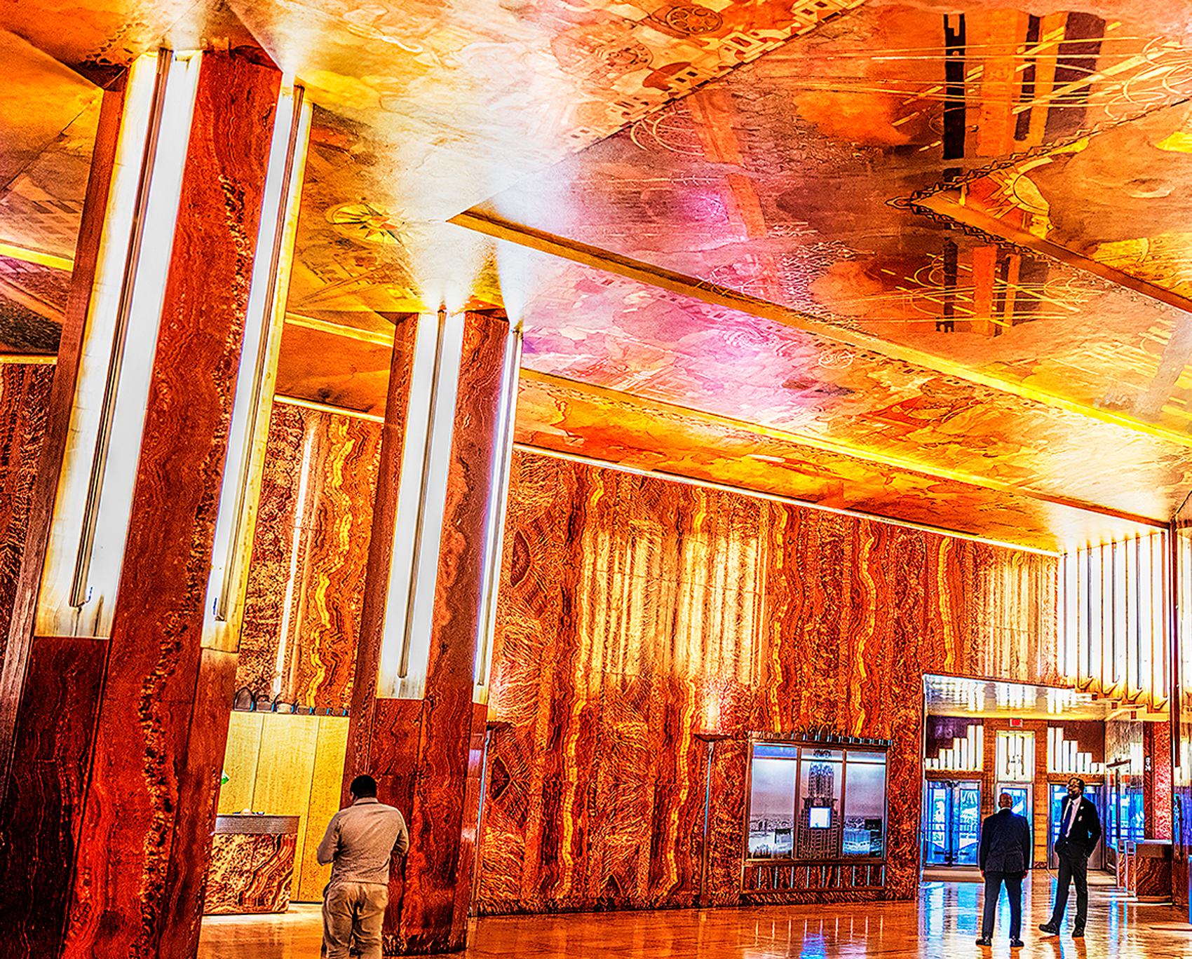 Chrysler-Gebäude Innenraum Art Deco in prächtigem Goldorange im Angebot 4