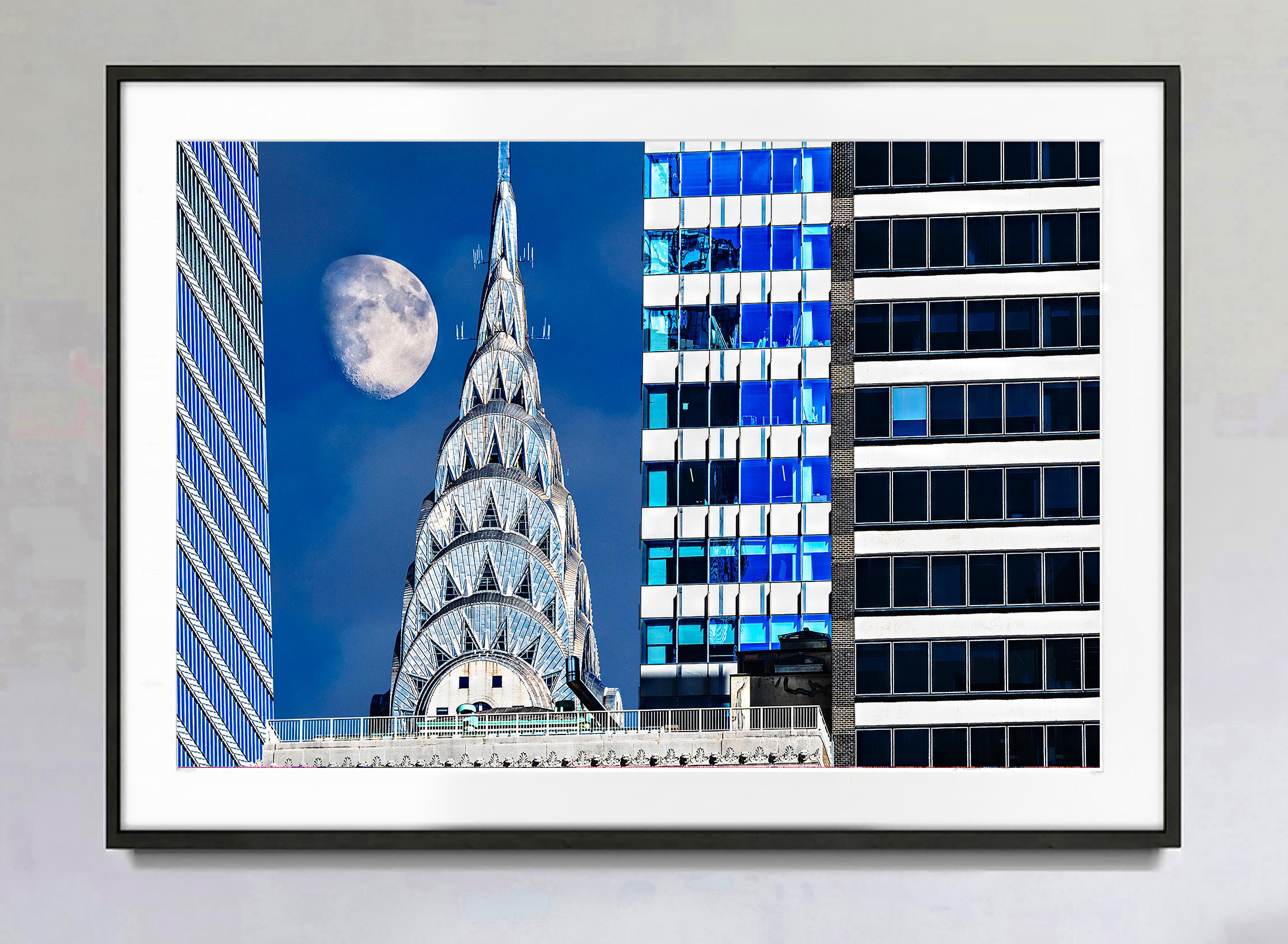 Chrysler Building Spire with Moon   - Art Deco skyscraper - Abstract Geometric Photograph by Mitchell Funk