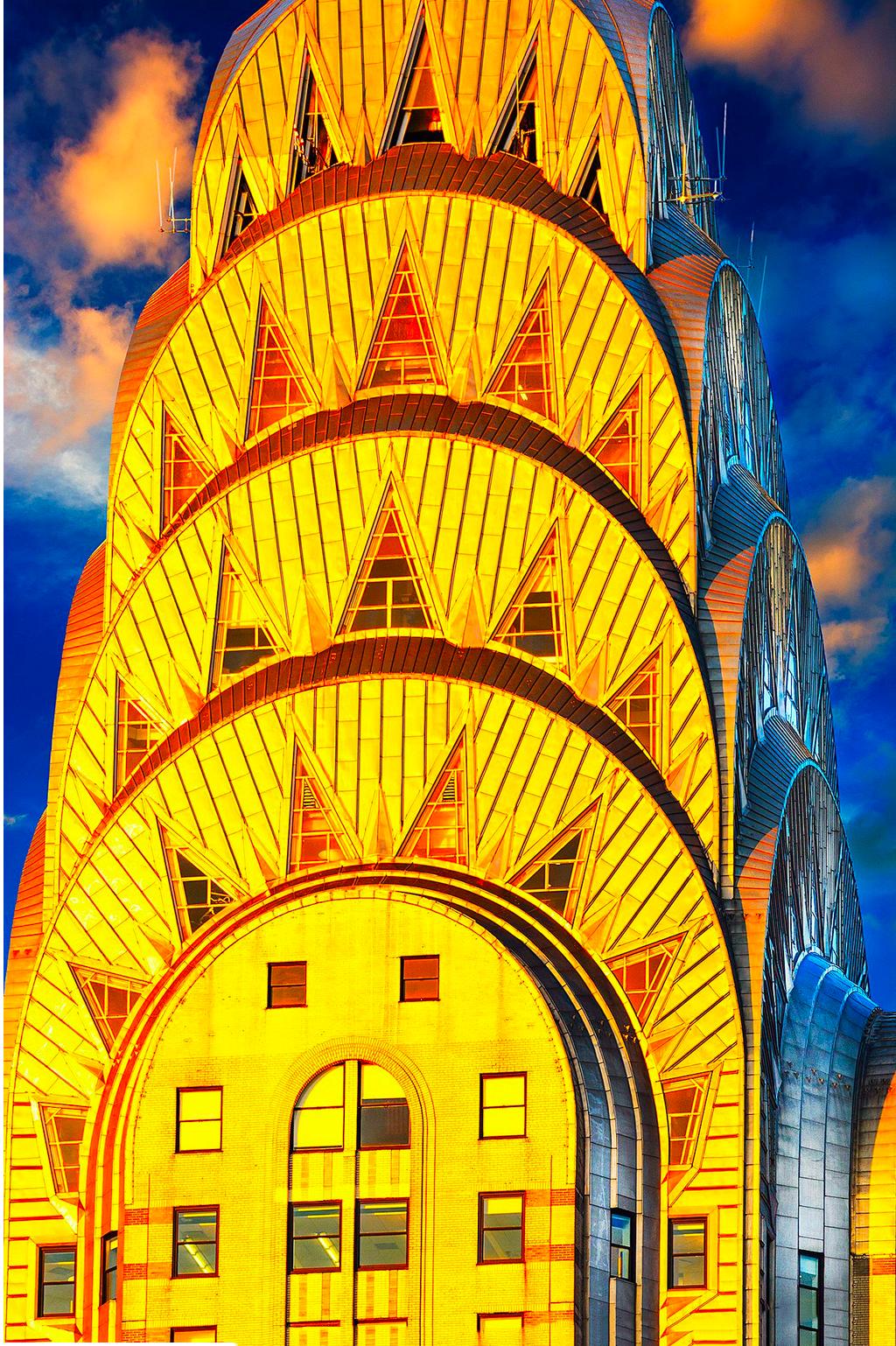 Color Photograph di Mitchell Funk - Chrysler Building Top , Architettura Art Deco New York City
